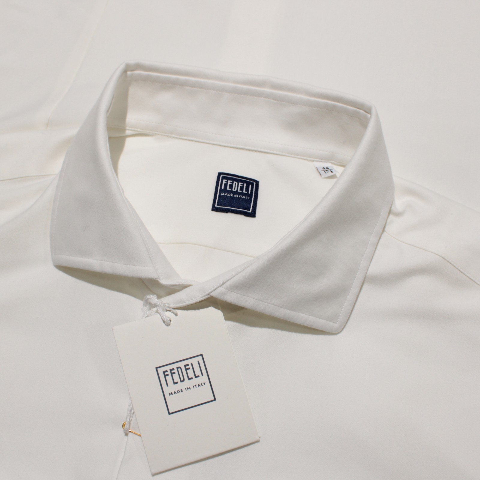 Fedeli NWT Dress Shirt Size 44 17.5 in Solid Ivory Cotton & Nylon Blend