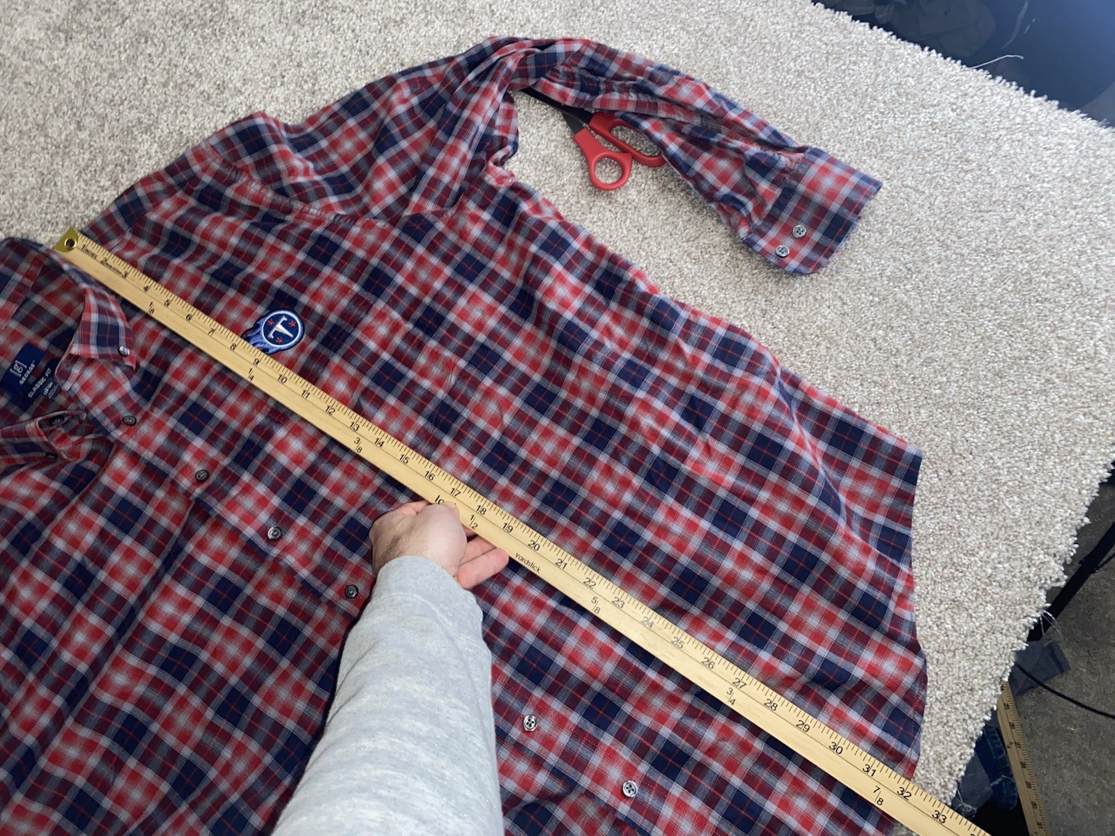 Tennessee Titans Plaid Shirt Button Down Mens 3XLT Nylon Stretch Blend Red/Blue