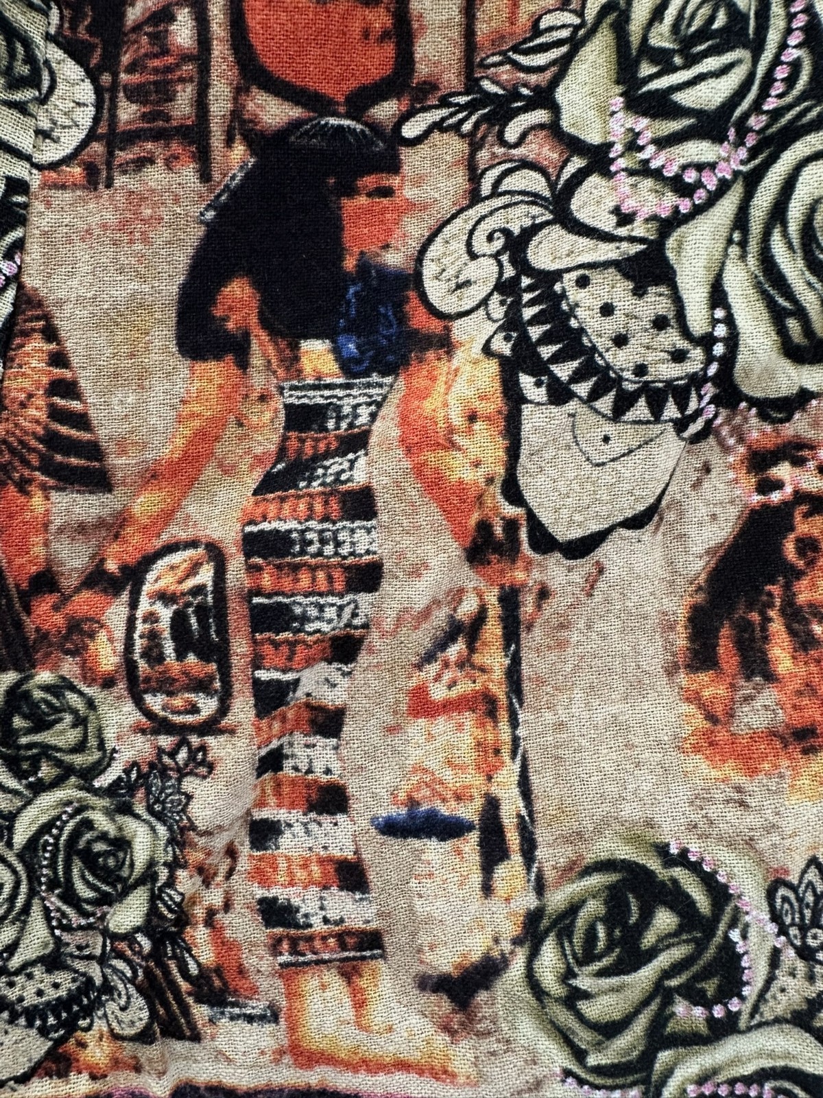 Women’s Egyptian Rose Print Capri Pants Pockets Cotton Blend Boho Pull On