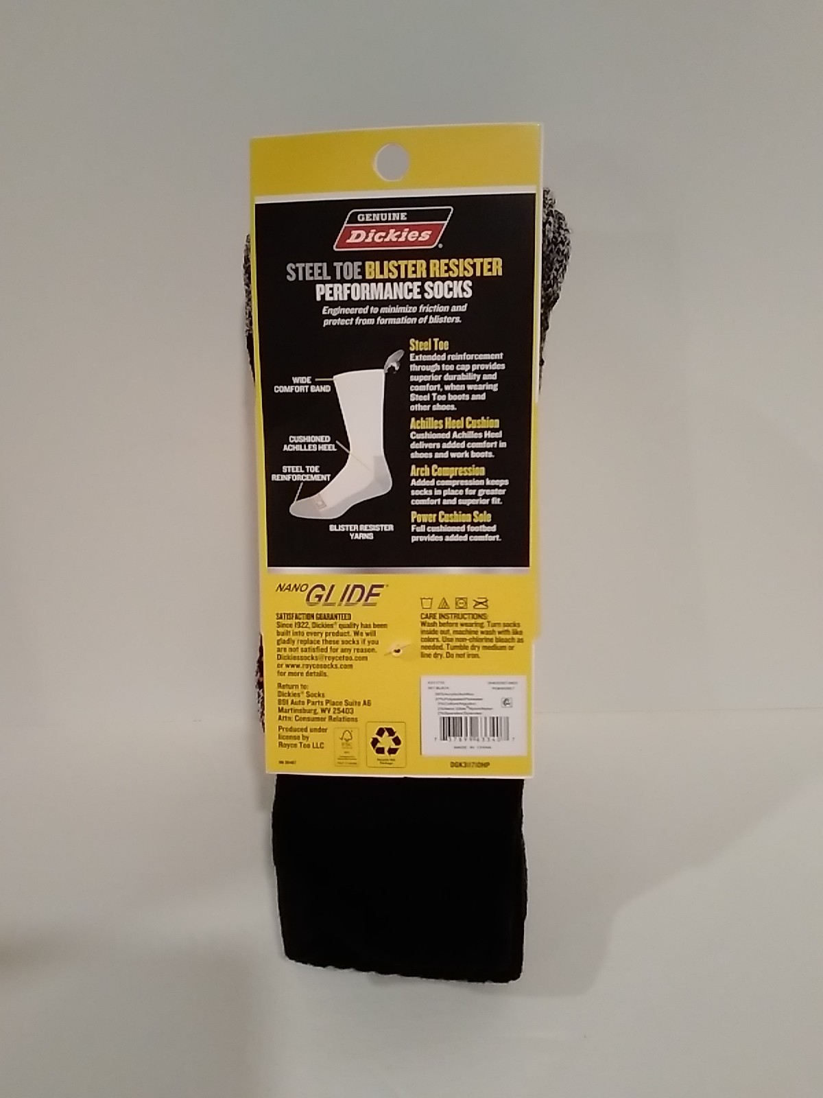 Dickies Mens Steel Toe Blister Resister Socks 3 Pk Nano Glide Black Size 6-12