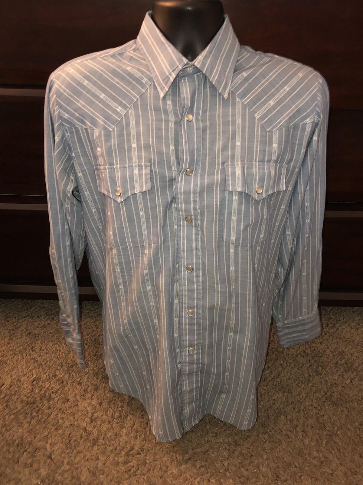 Plainsman Western Pearl Snap Extra Long Tails Large Shirt 16-16 1/2