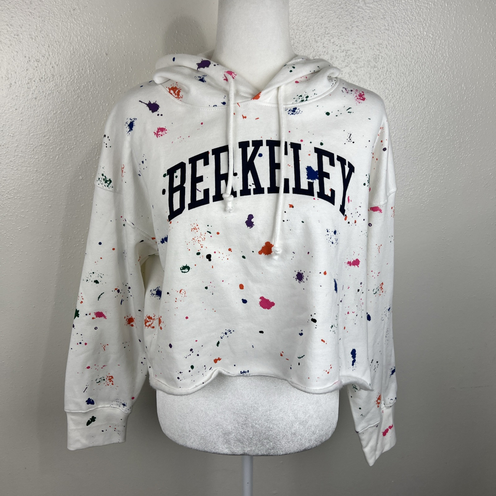 Champion Berkeley Sweater Women Large White Paint Splat Pullover Hoodie College