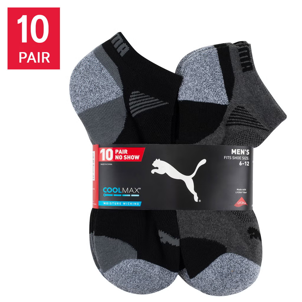 PUMA Men’s No Show Sock, 10-pair Black Extended Size