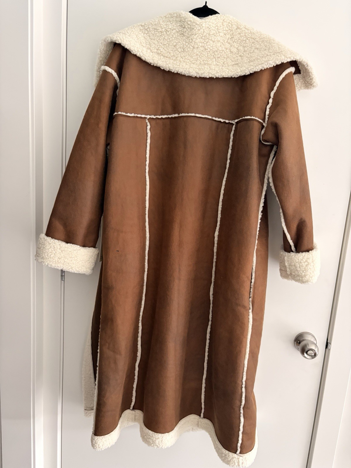 Wrangler Authentic Denim Brown/Cream Faux Shearling Lined Long Coat Size 10