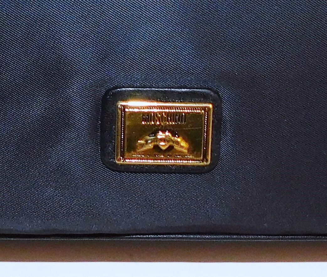 Moschino Redwall Italy Vintage Black Nylon Leather Shoulder Bag