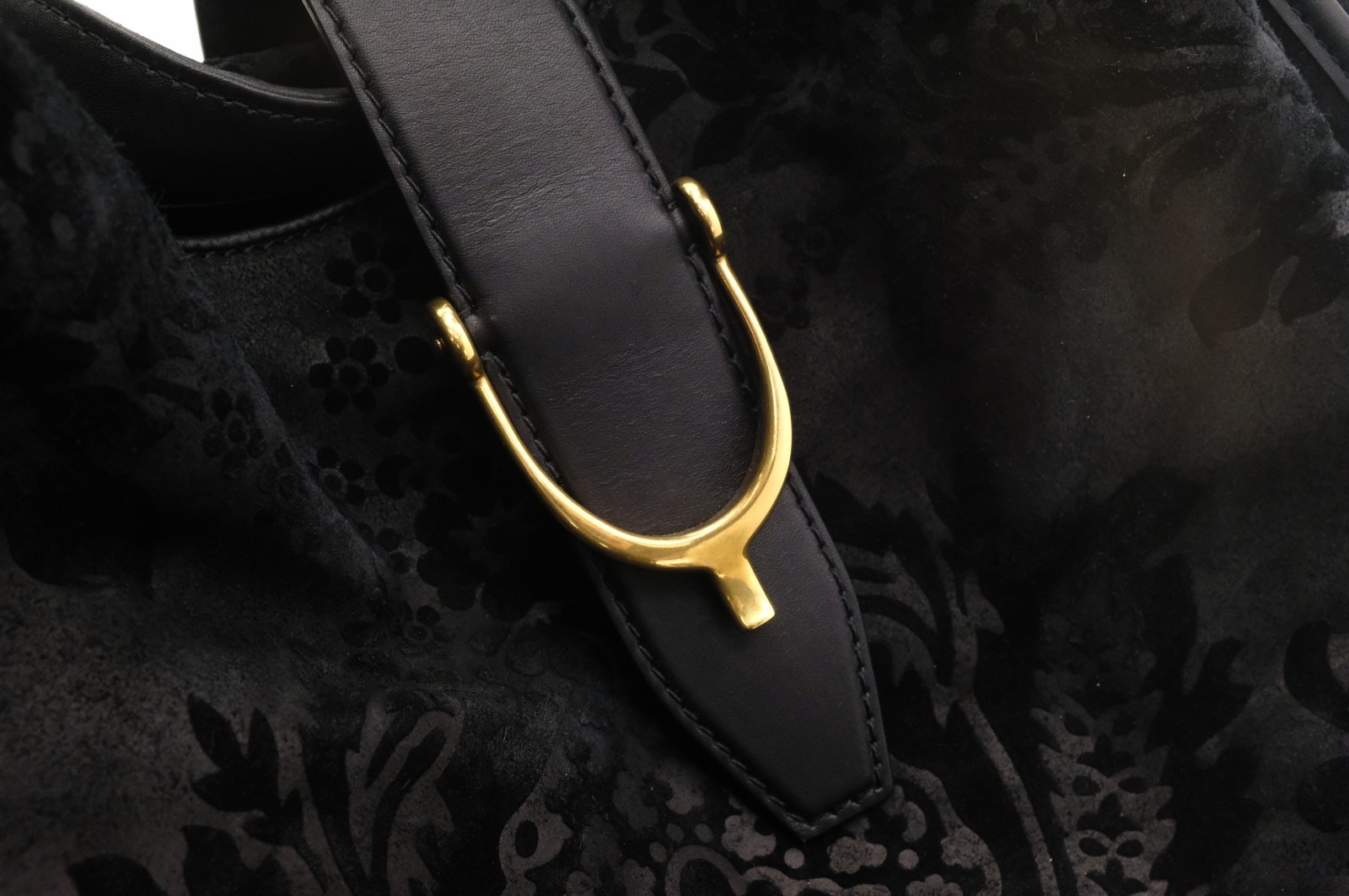 Authentic Gucci Soft Stirrup Tote Bag in Black Suede 296855