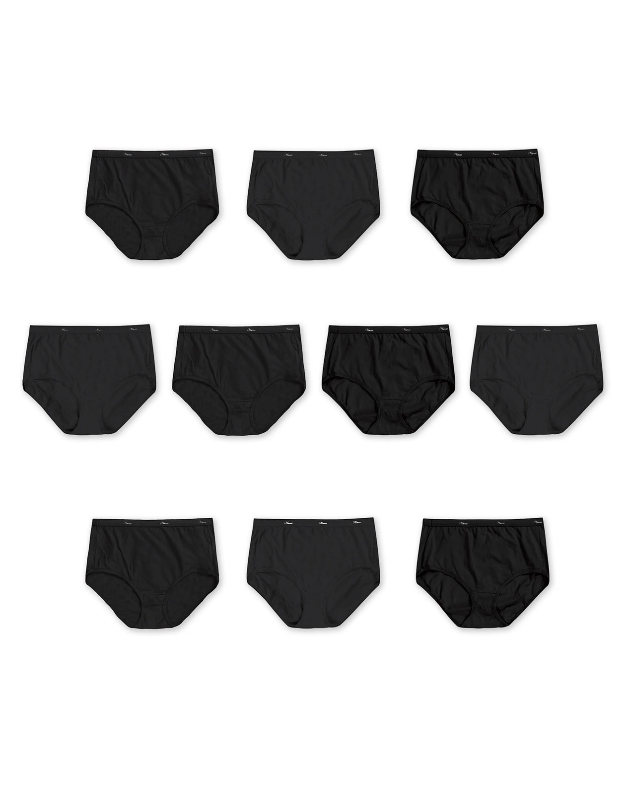 Hanes Briefs 10-Pack Panties Women’s Underwear Breathable 100% Cotton All Black
