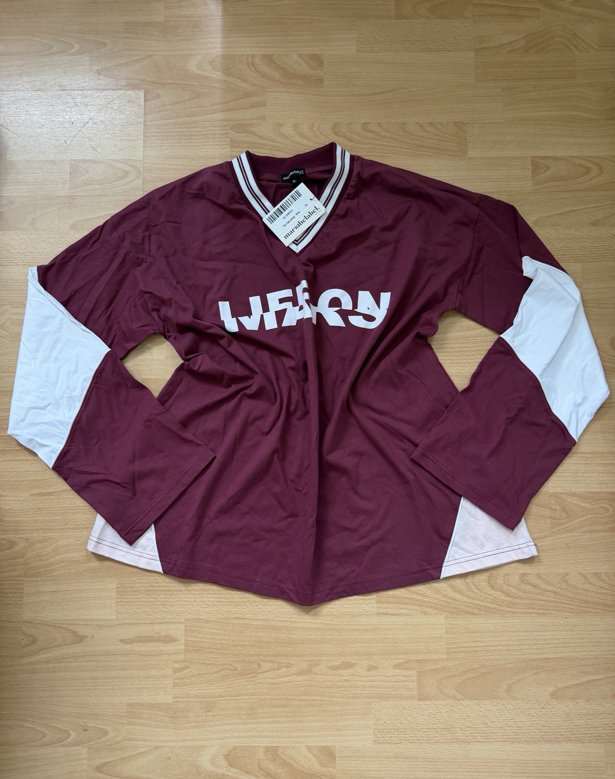 Mars The Label The Tate Long sleeve Cotton Jersey Burgandy Top Size XL