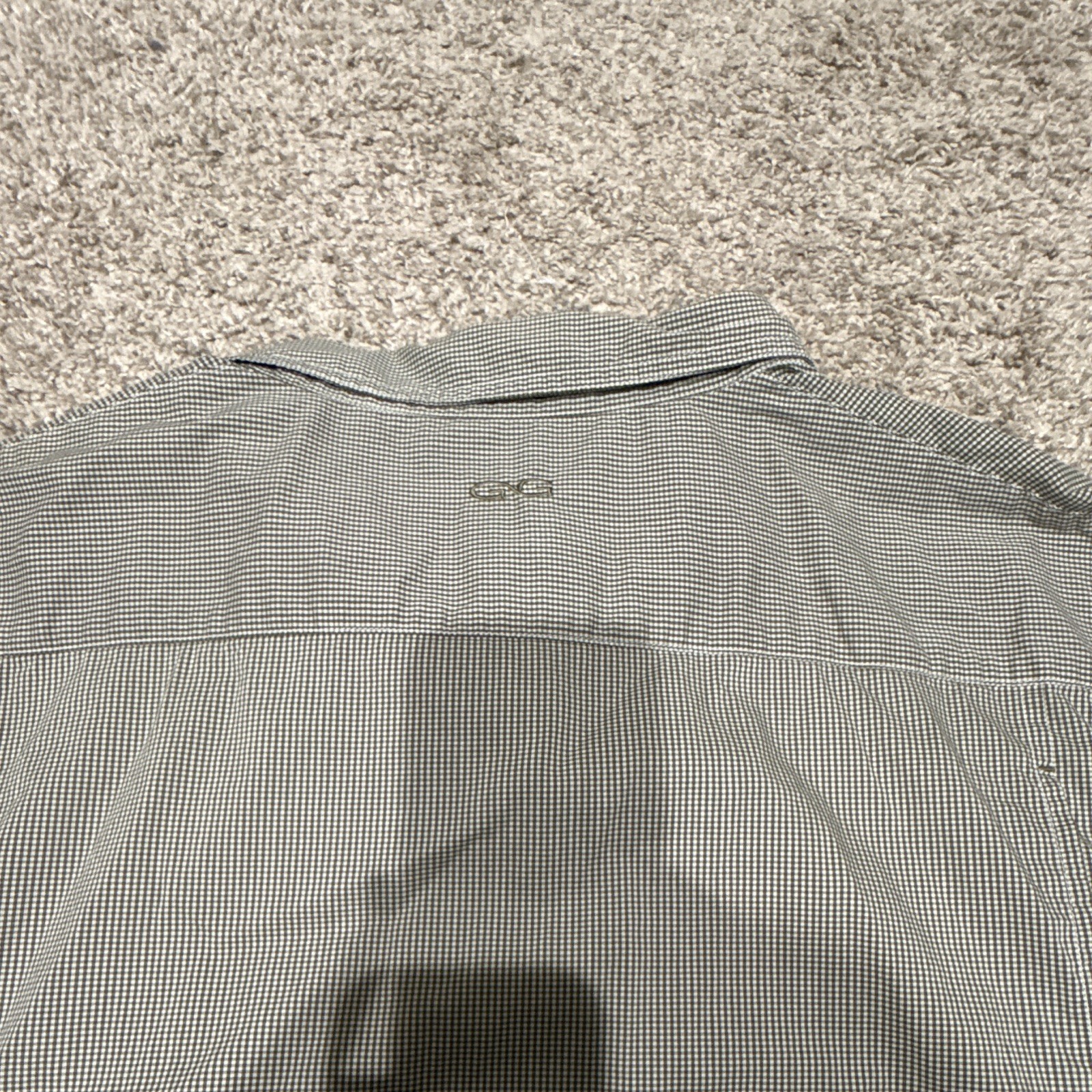 GG Men’s 2XL Gray Check Woven Short Sleeve Button-Up Shirt Pockets Logo