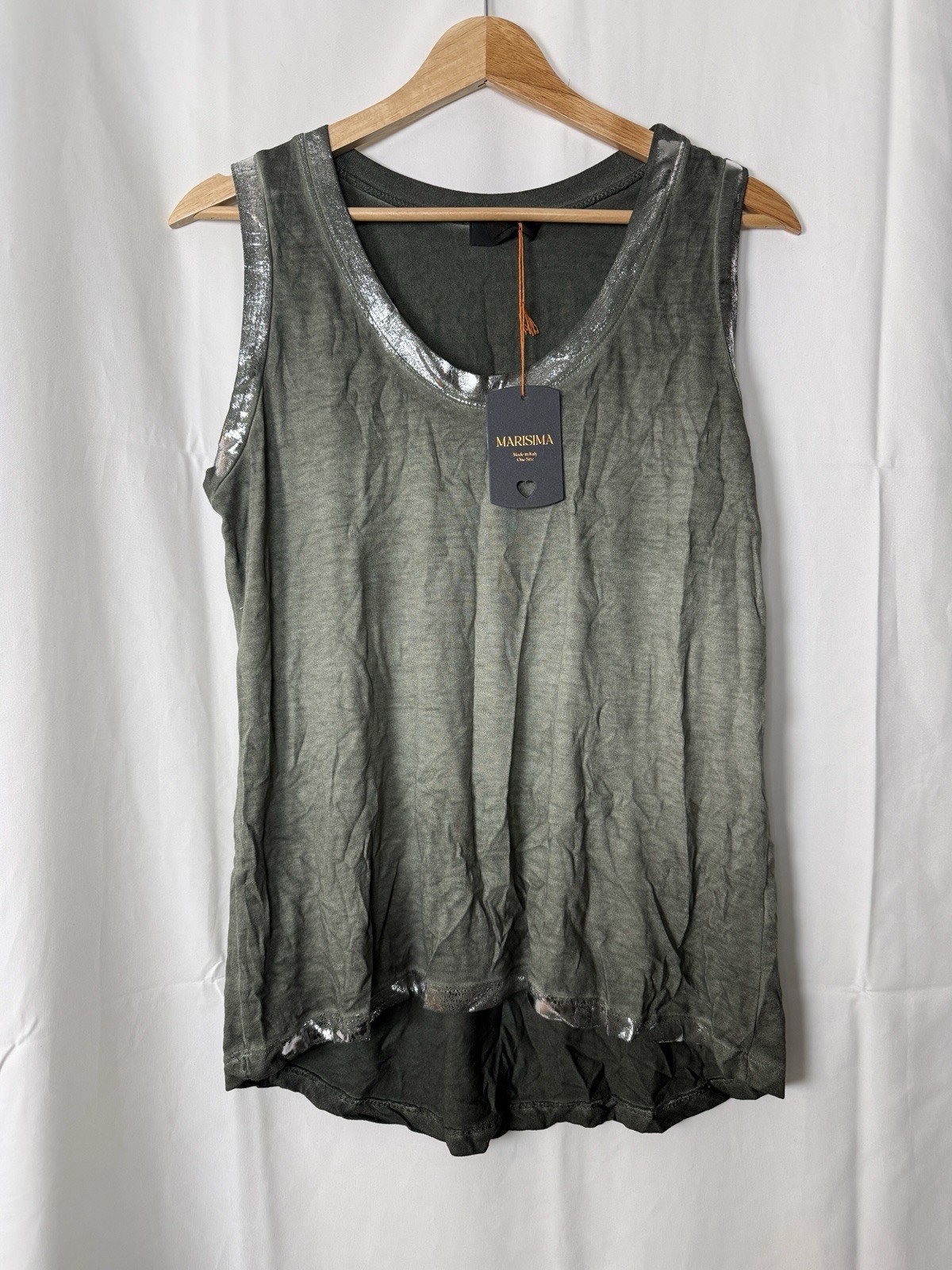 NWT Marisima Made in Italy Tank Top Military Green One Size Lagenlook