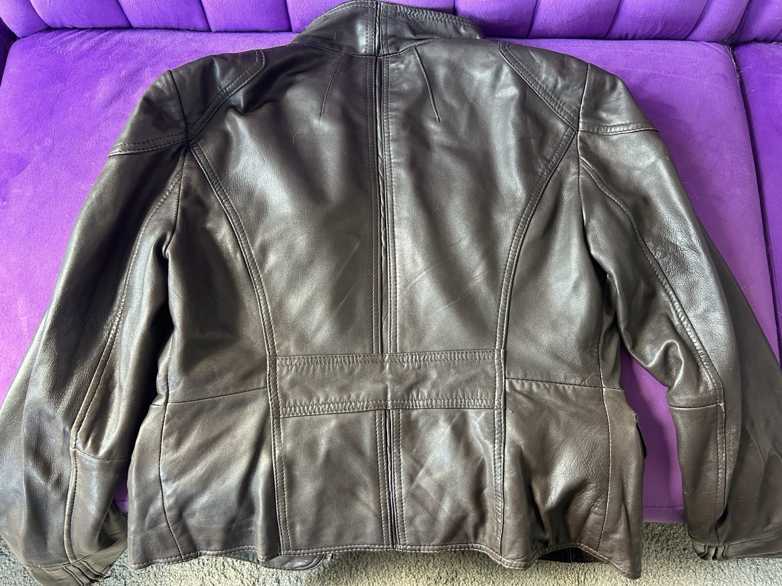 Kenneth Cole Reaction Brown Leather Jacket Full Zip Pockets Women’s XS