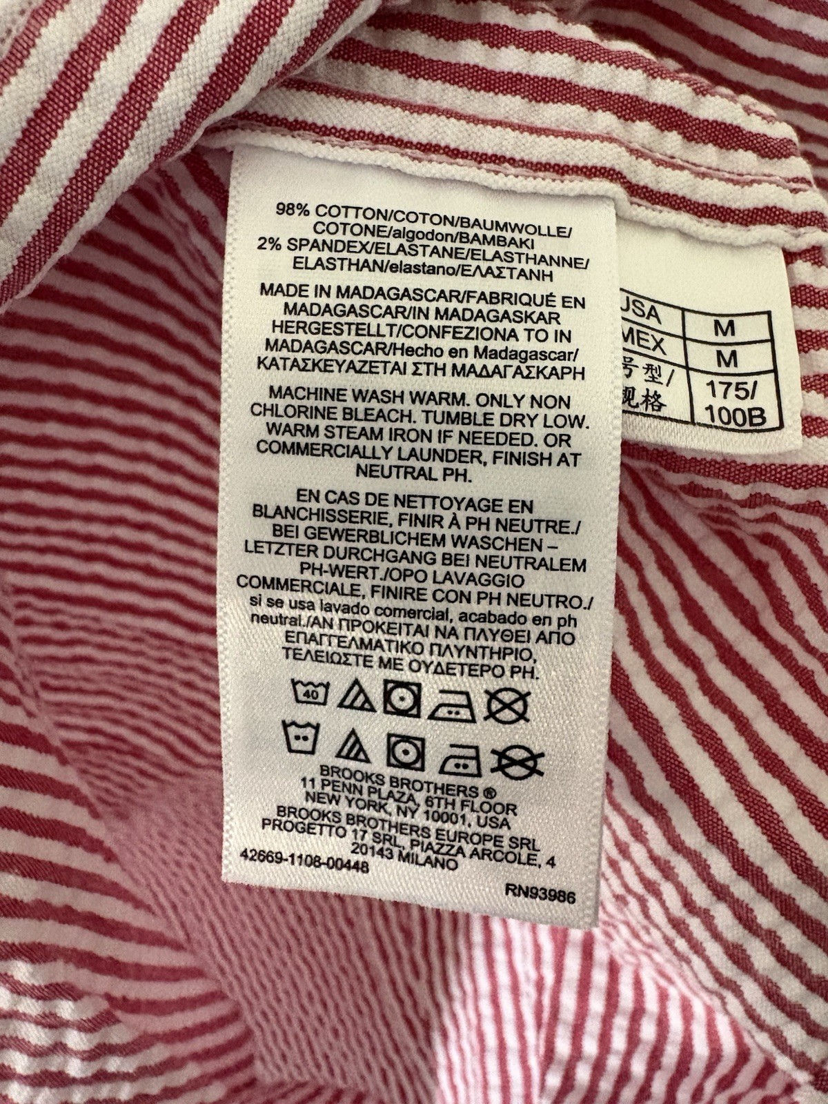 Brooks Brothers Mens Medium Red White Short Sleeve Seersucker Button Down NEW