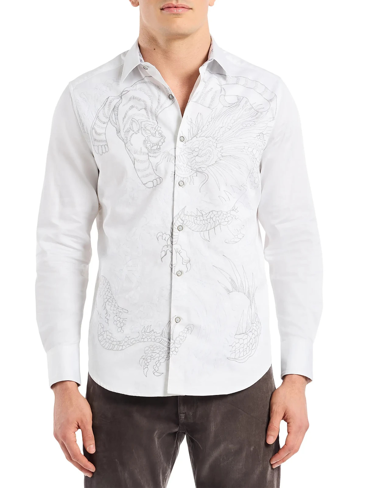 $378 Robert Graham Maelstorm Button Down Embroidery Tiger Dragon Paisley Shirt L