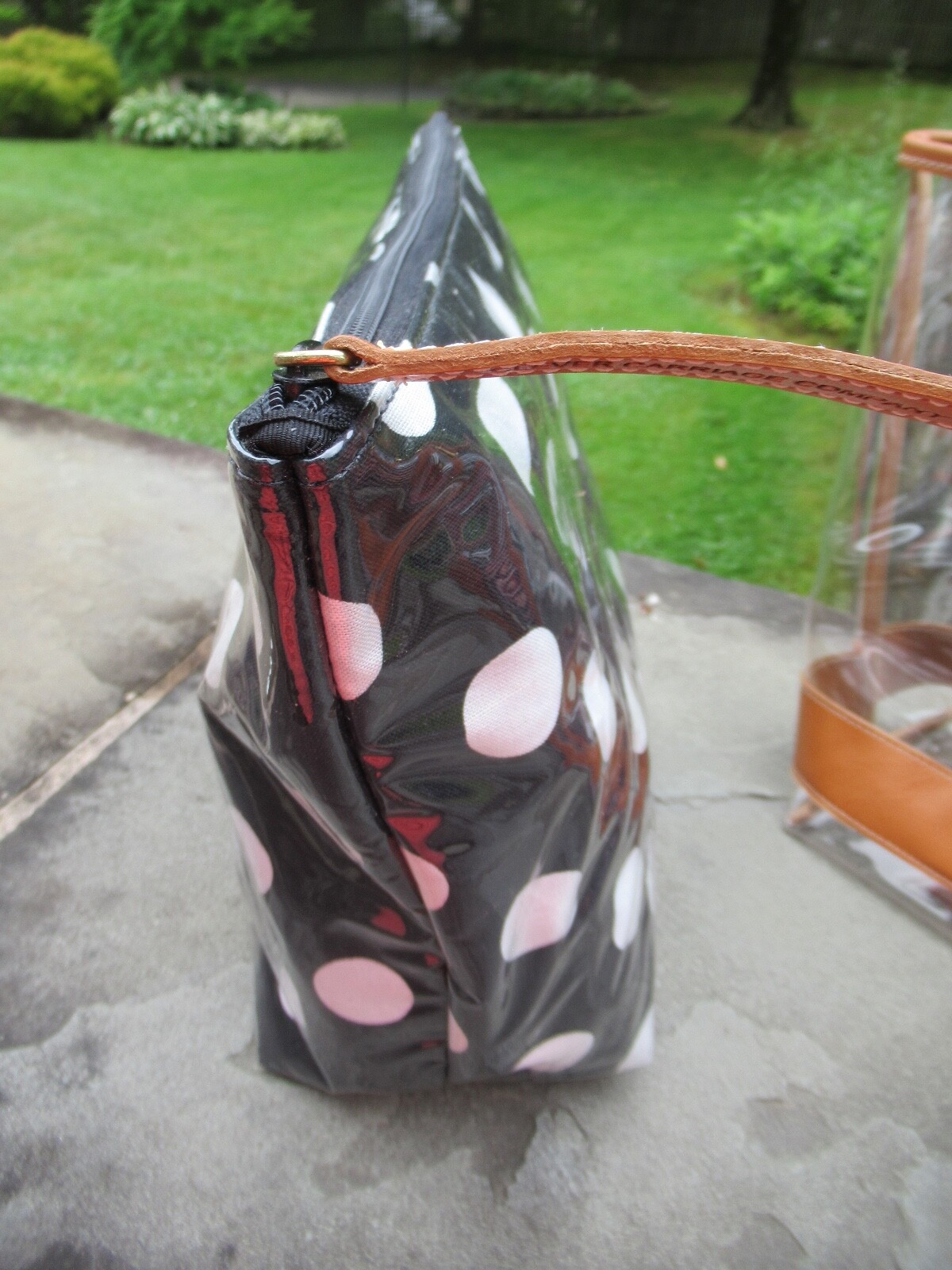 NWT Clever Carriage Co. Large Clear Tote/ Leather Trim/ Striped/ Polka Dot Bags