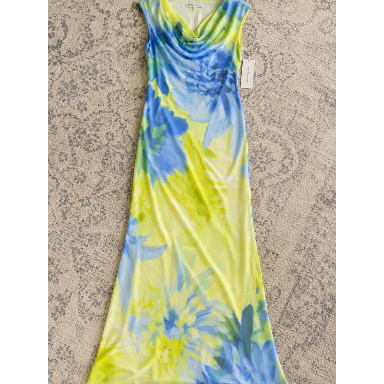 Betsy & Adam Citrine Petite Chiffon Cowlneck Sheath Dress Size 6P NWT