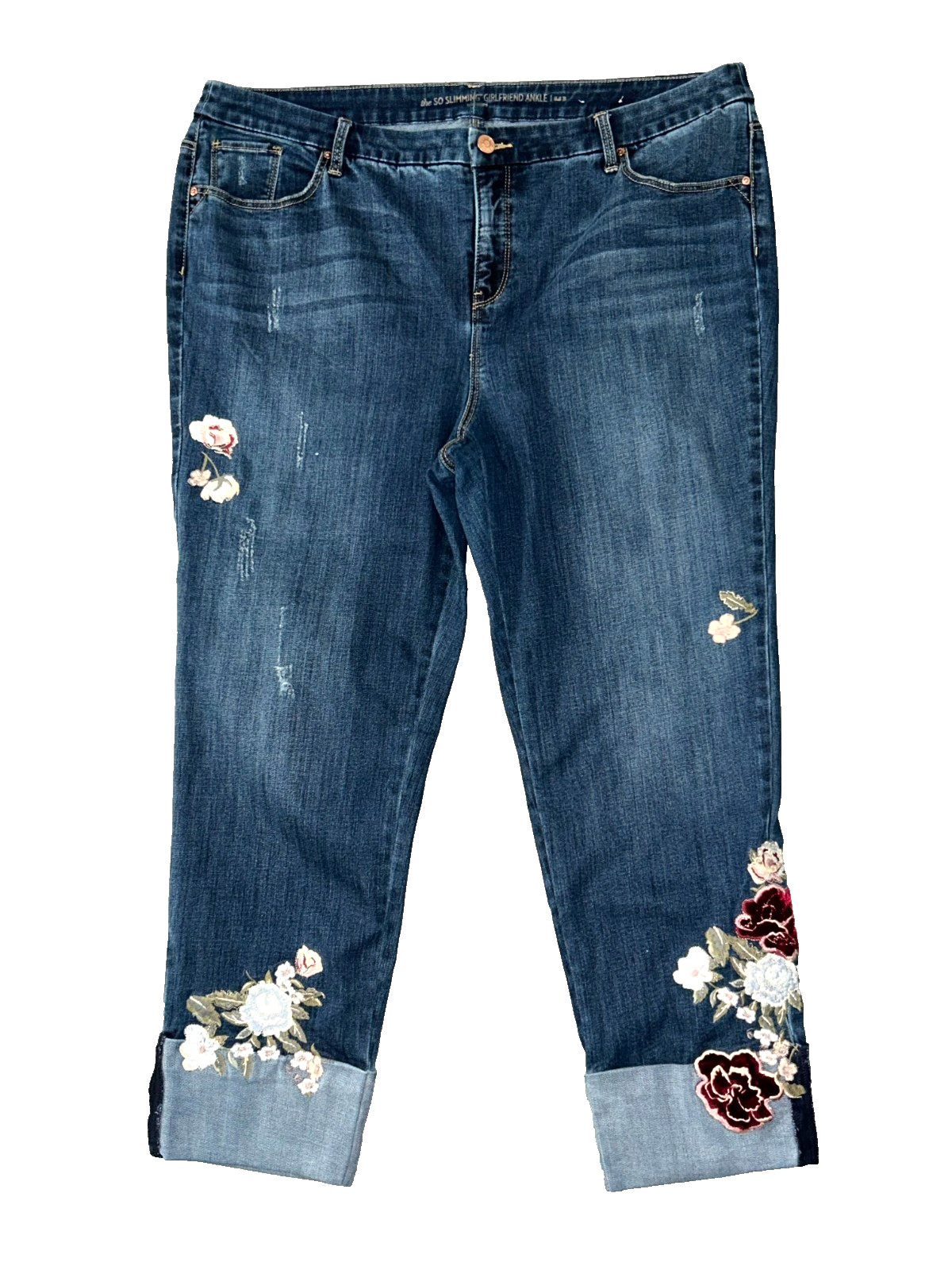 Chico’s Slimming Embroidered Girlfriend Ankle Jeans Women’s 3.5 Blue XL/18