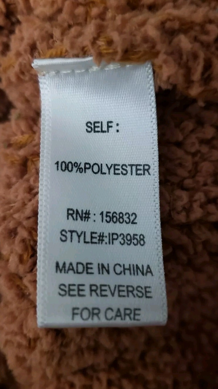 BiBi Sweater Small Sherpa Knit Soft Braided Front V-Neck Plush Warm Caramel Bev