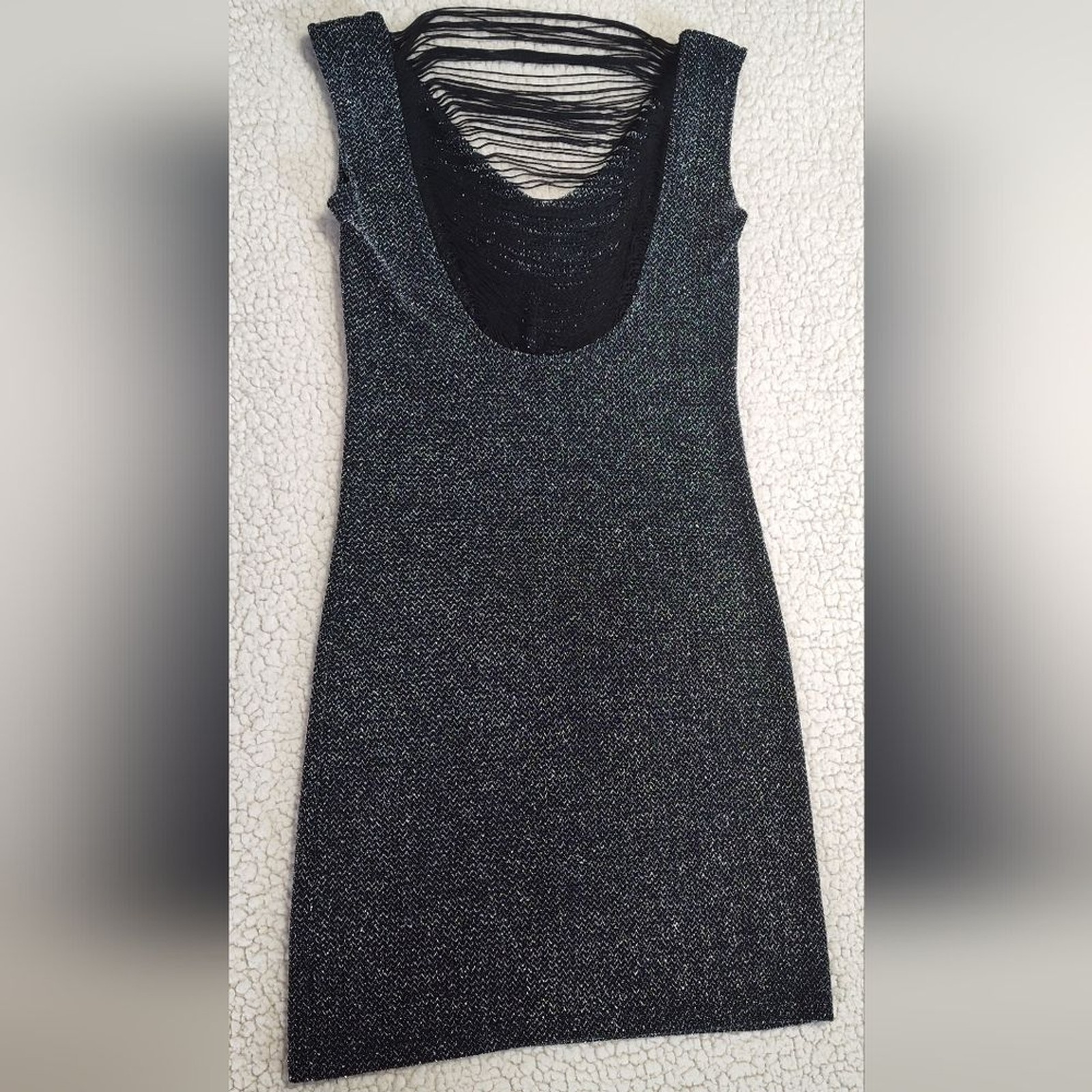 Black Fitted Silver Metallic Threads Dress