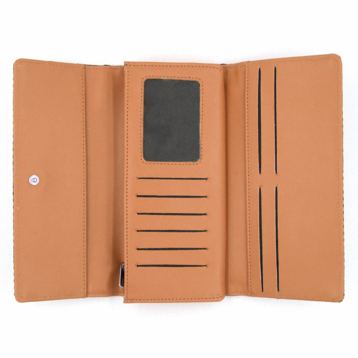 JDM Bride Racing Trifold Wallet for Women Black Gray Gradation Fabric Tan Leathe