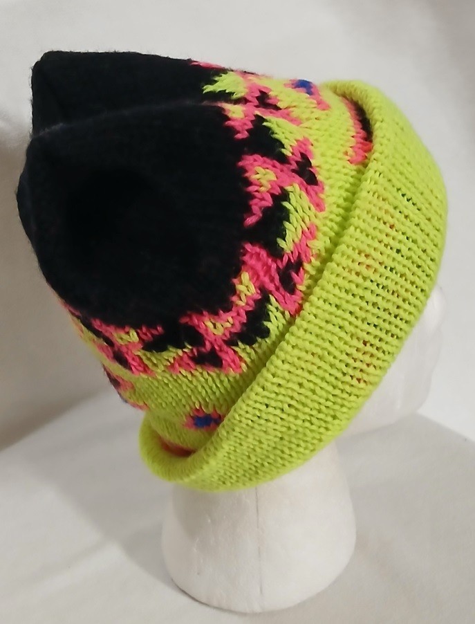 Multicolor Neon Knit VTG 90s Slouch Cap Hat Winter Beanie Toque Mens Unsized
