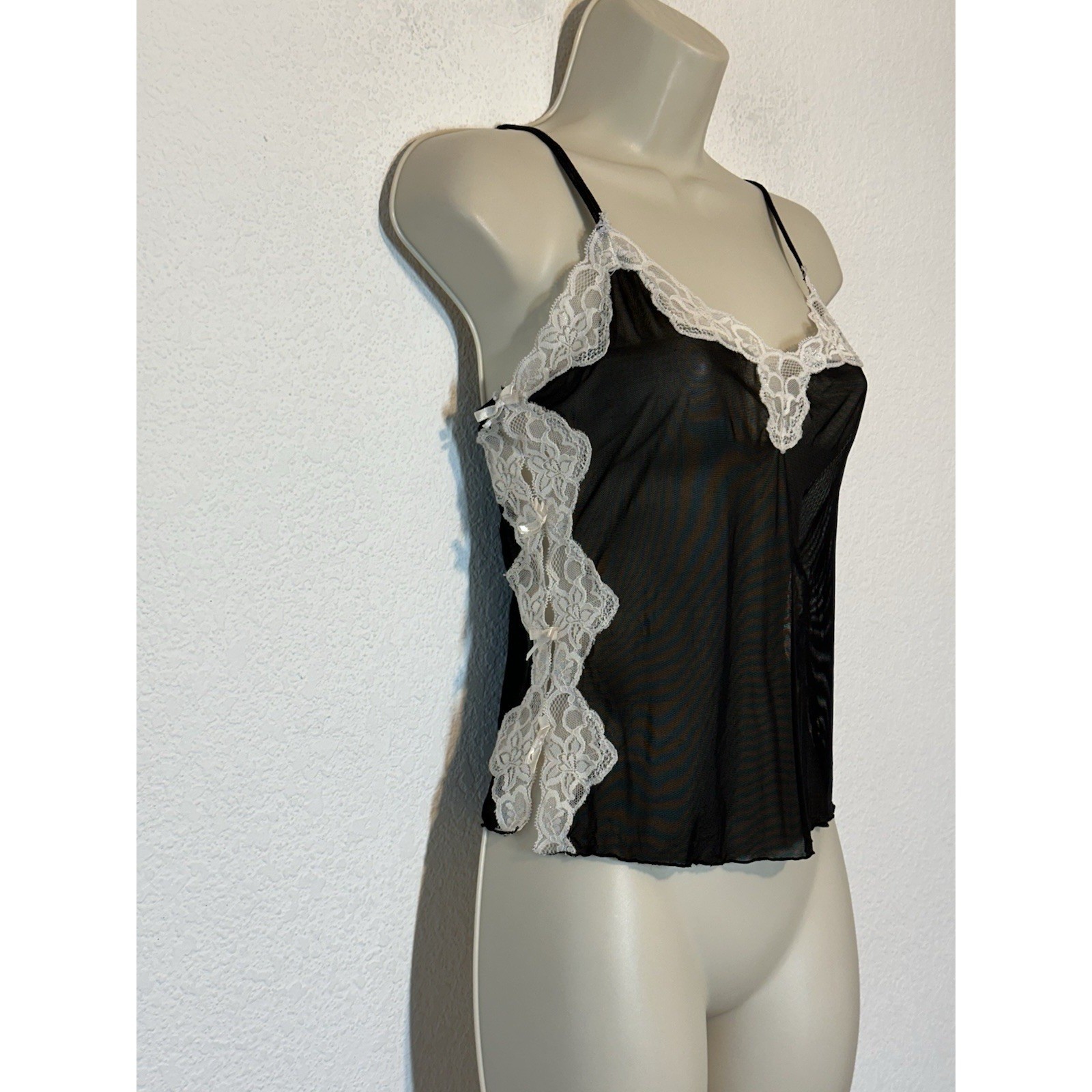 Jolie Y2K Black Mesh Sheer Cami Size S Whimsigoth Fairy Goth Emo Tank Top Layer