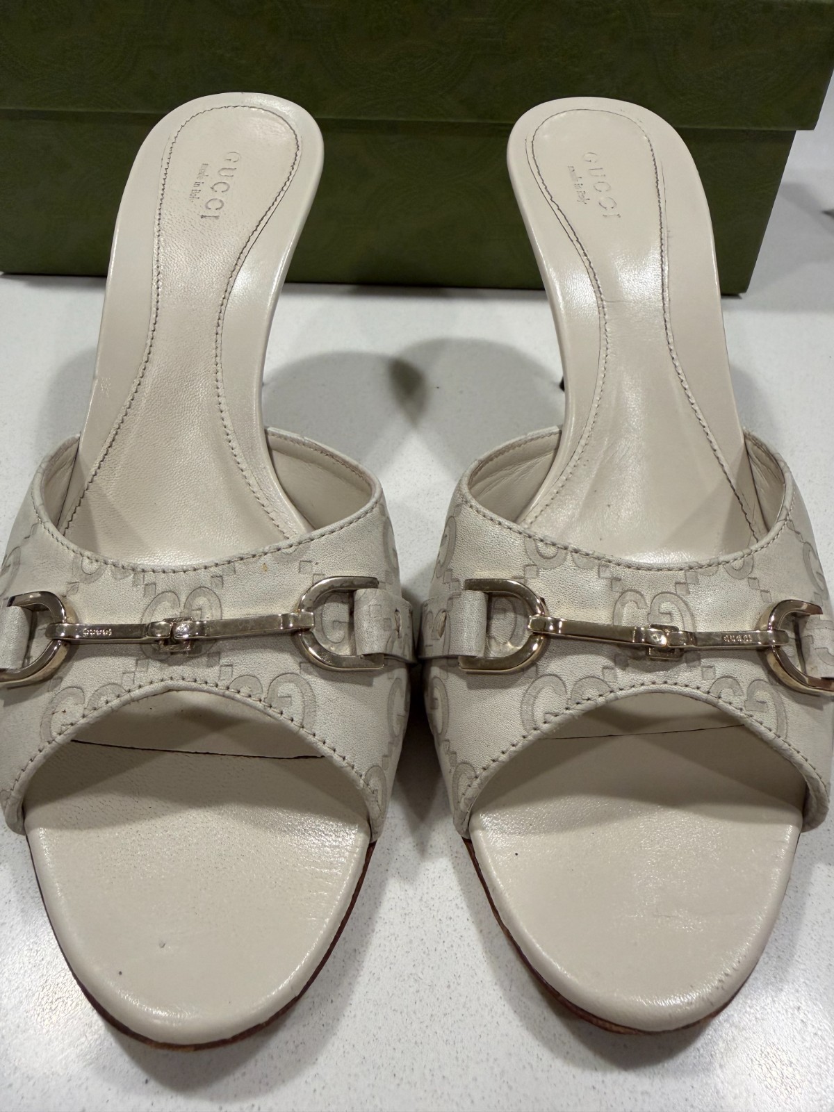 Gucci Guccissima GG Monogram Horsebit Slide Heels, Authentic, Size 37 1/2