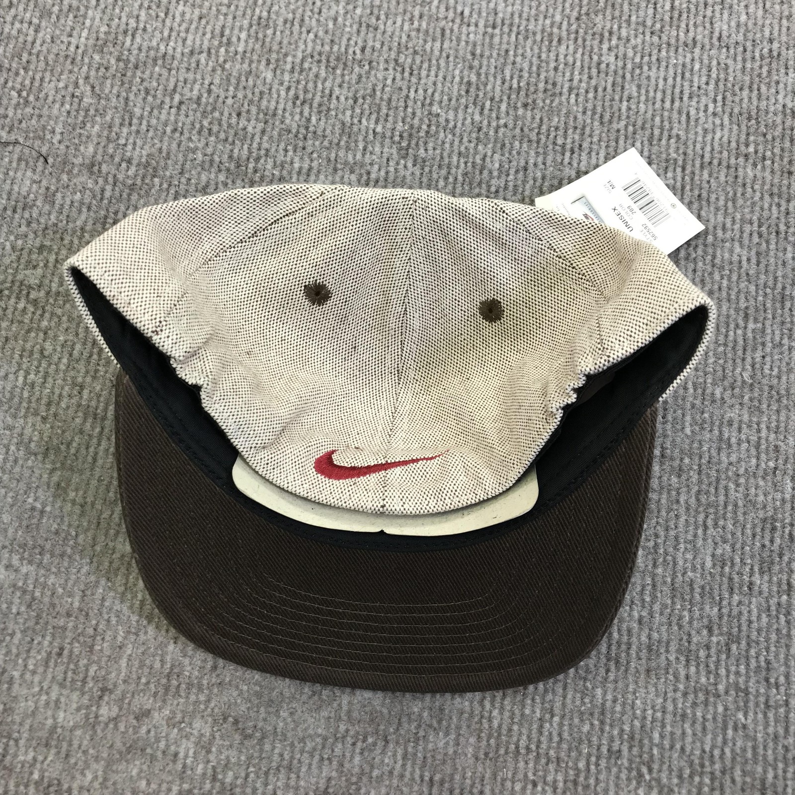 Vintage Nike Hat Cap Fitted Mens L Brown Tan Twill N Logo Baseball Cotton M/L