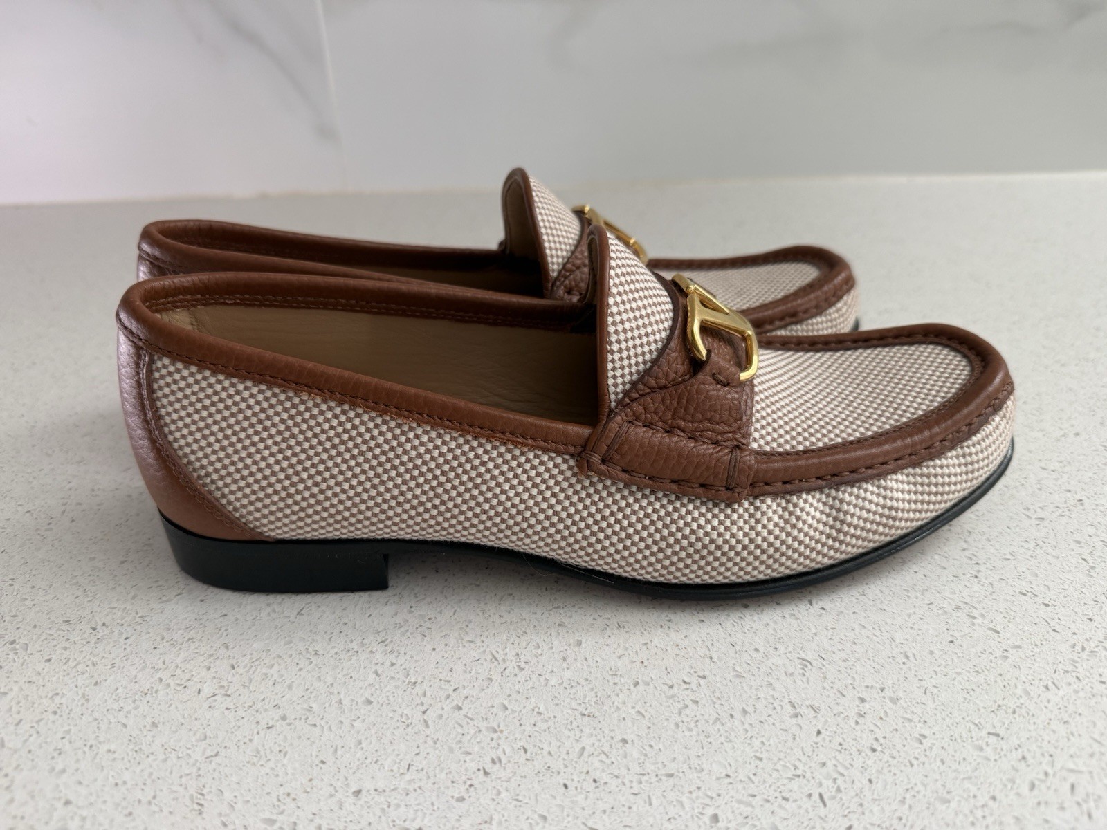 VALENTINO GARAVANI Vlogo Leather-Trimmed Loafers Beige EU 39.5 US 9.5