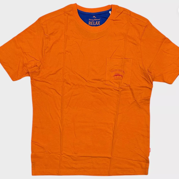 $48 TOMMY BAHAMA Embroidered Logo ORANGE Relaxed Fit Short Sleeve Pocket T-shirt