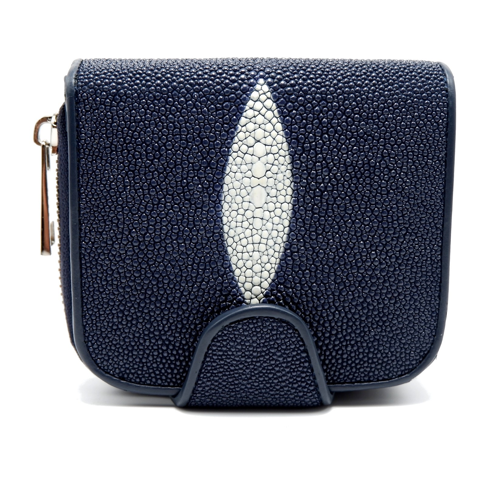 New Navy Blue Genuine Ray Leather Skin Women Zipper Clutch Wallet Coin Purse.