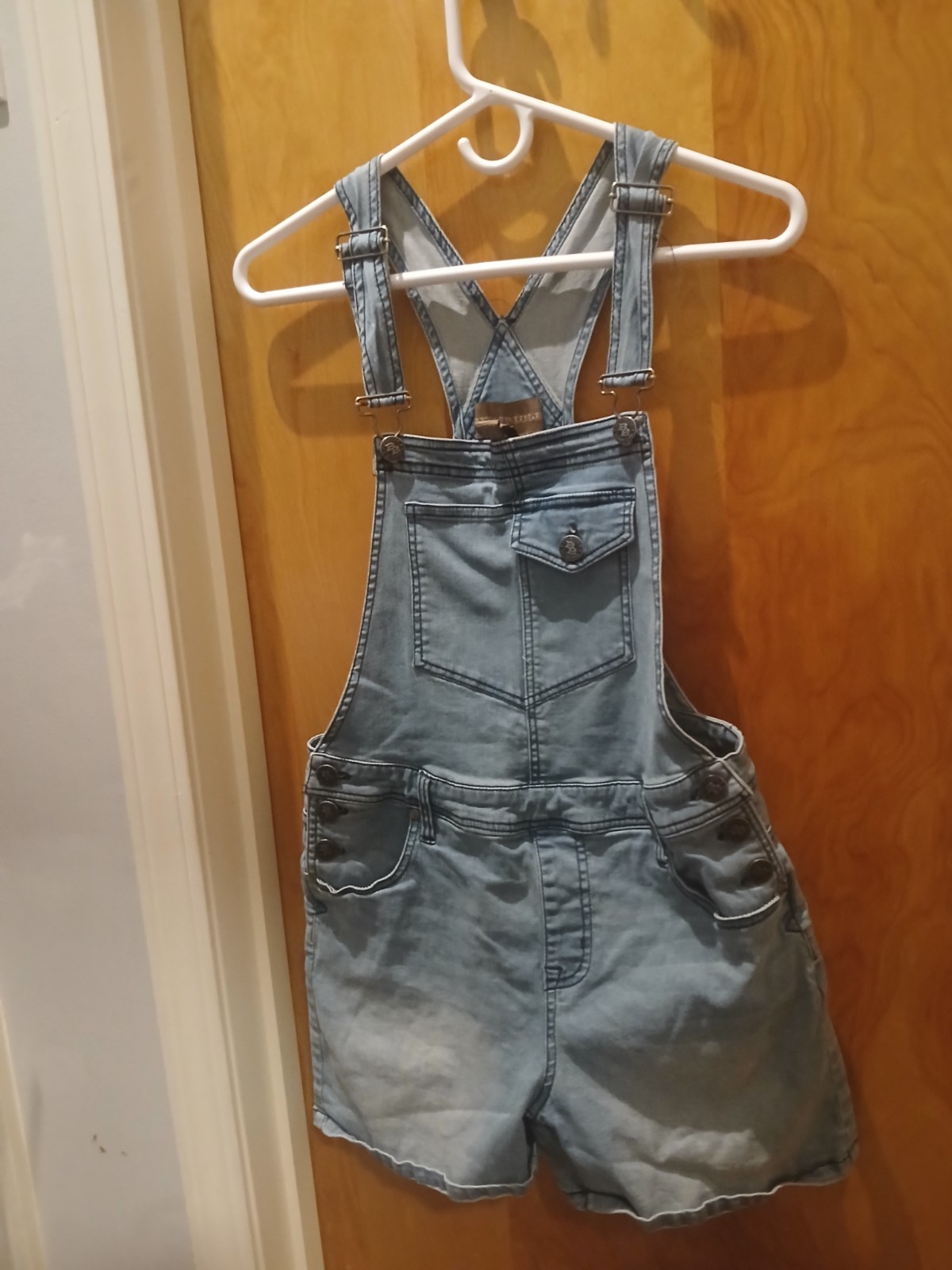 WOMANS SHORT JEAN OVERALLS BLUE DENIM BIT & BRIDLE SIZE 4 ADJUSTABLE STRAPS