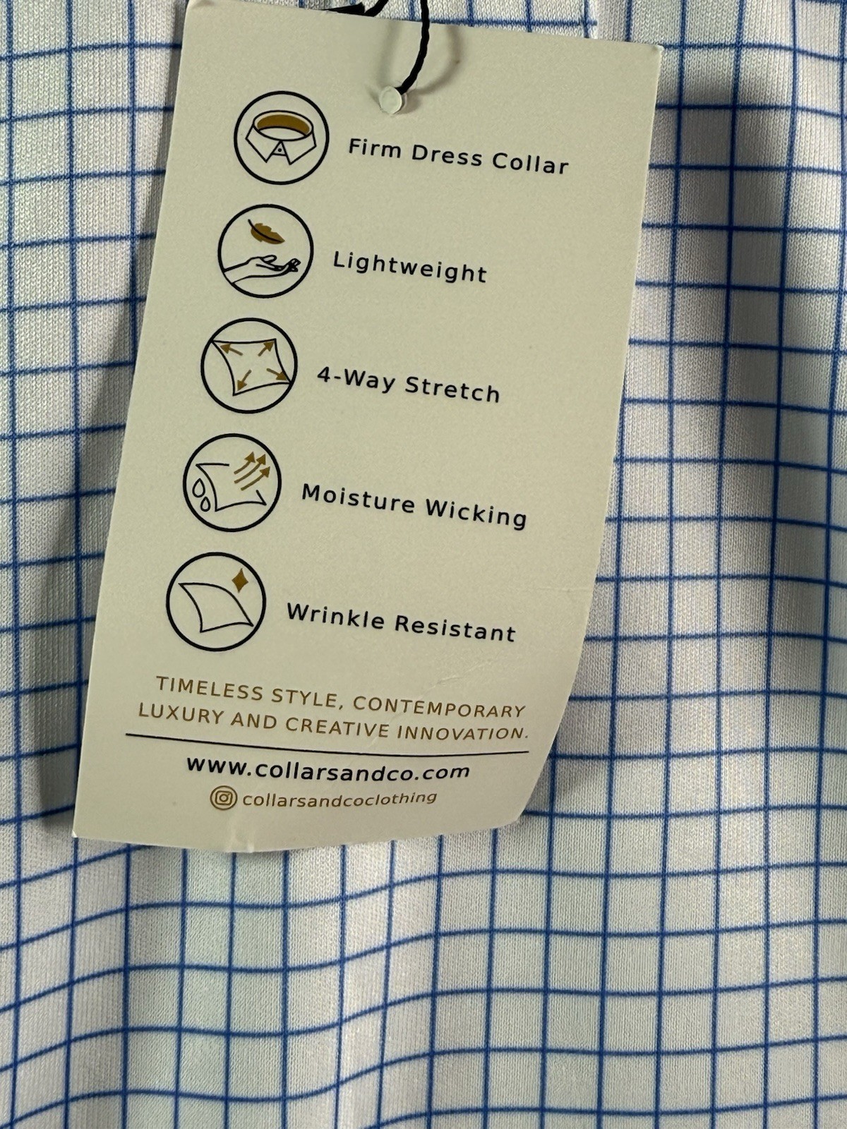 Collars & Co Blue & White Check Dress Collar Polo Shirt Men’s Large NEW