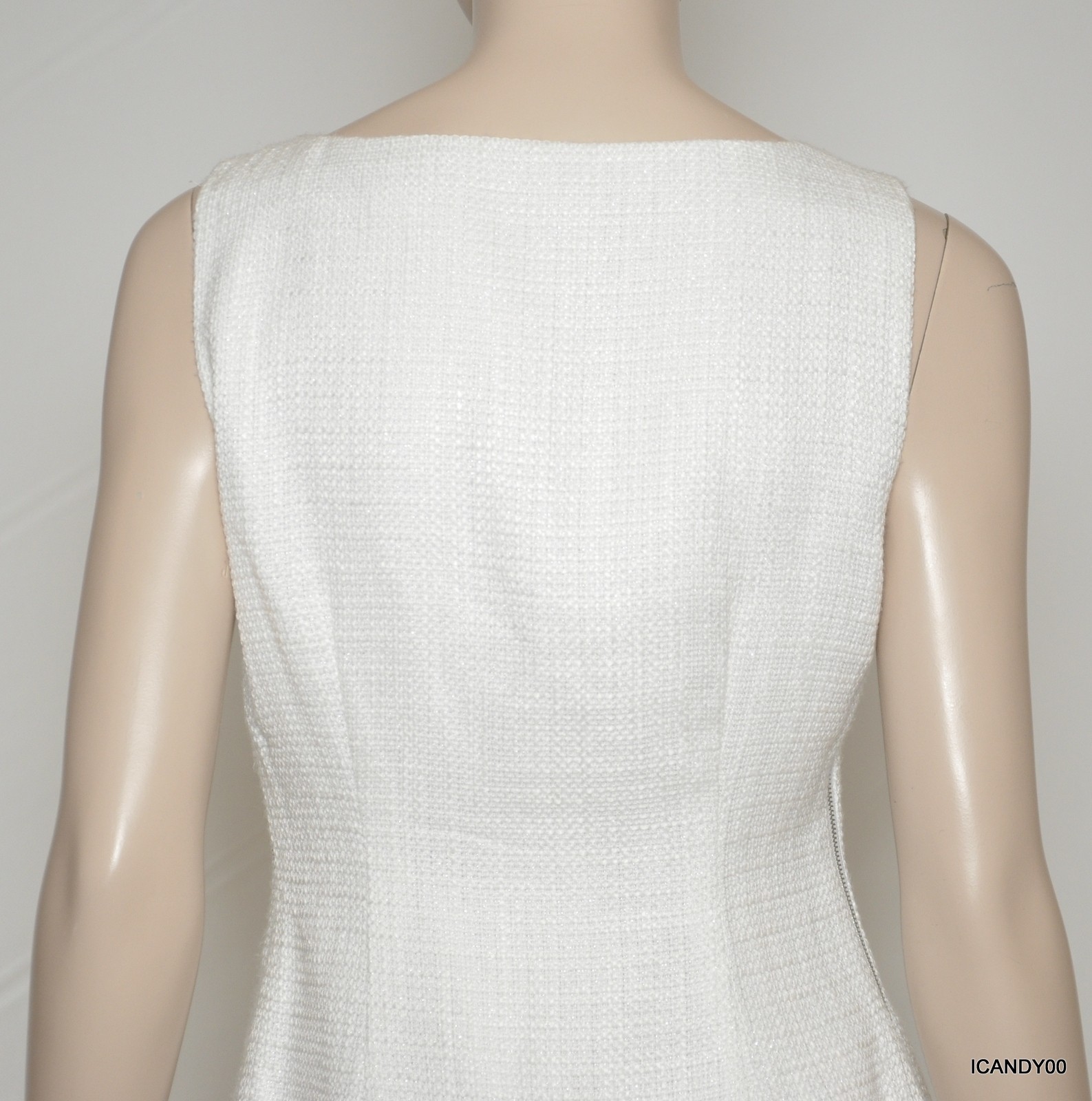 Calvin Klein Sleeveless Side Zipper Tweed Sheath Dress Top White 10 Nwt $134