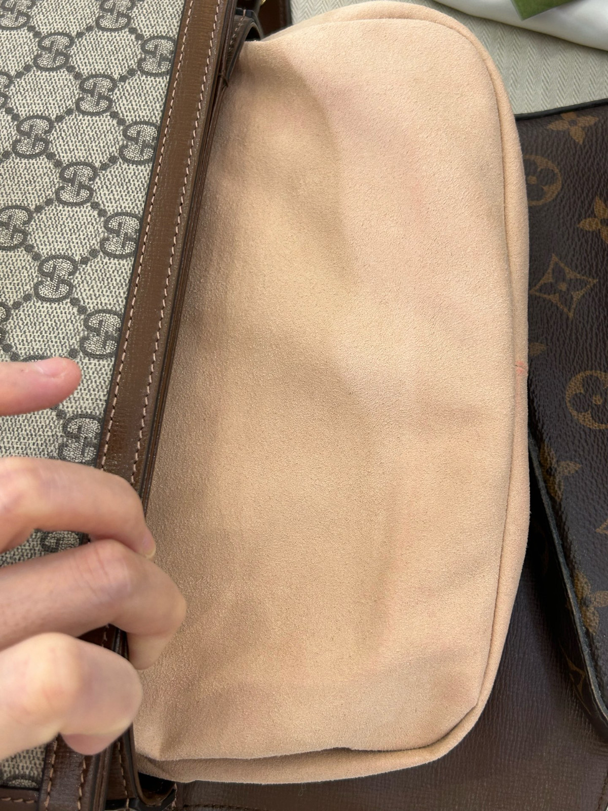 Authentic Gucci Horsebit 1955 GG Supreme Canvas and Leather Shoulder Bag Brown