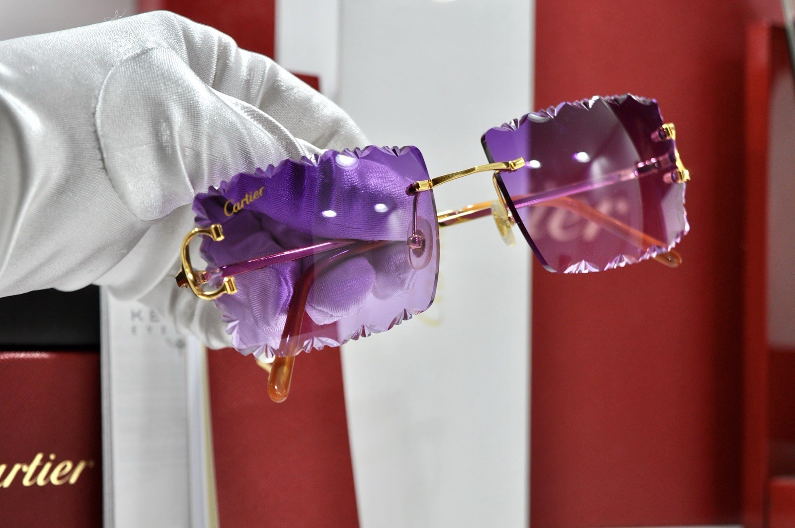 Cartier rimless sunglasses piccadilly glasses Diamond Cut decor BIG C gold Frame