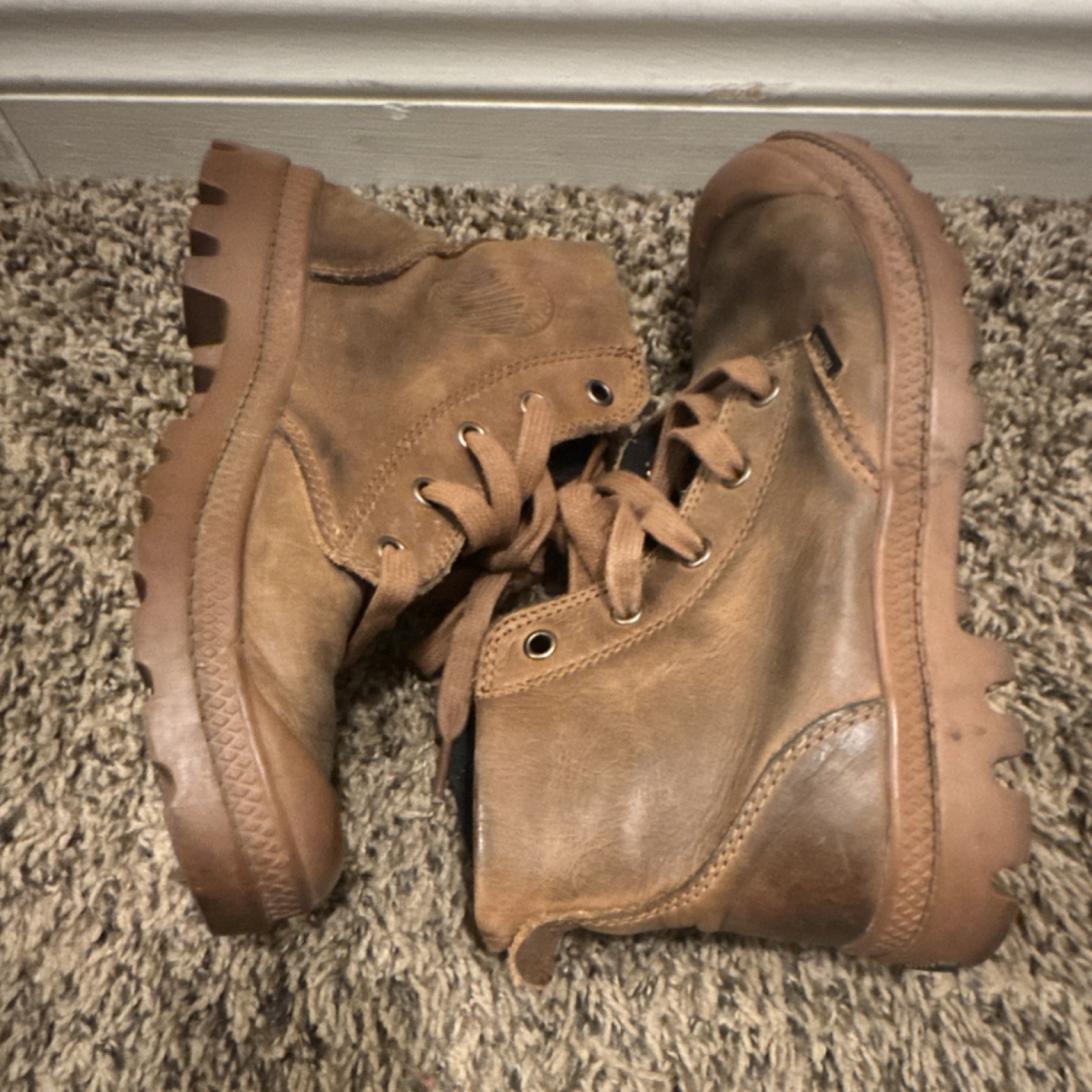Palladium Brown Leather Combat Lace-Up Ankle Boots Rugged Rubber Sole Men’s