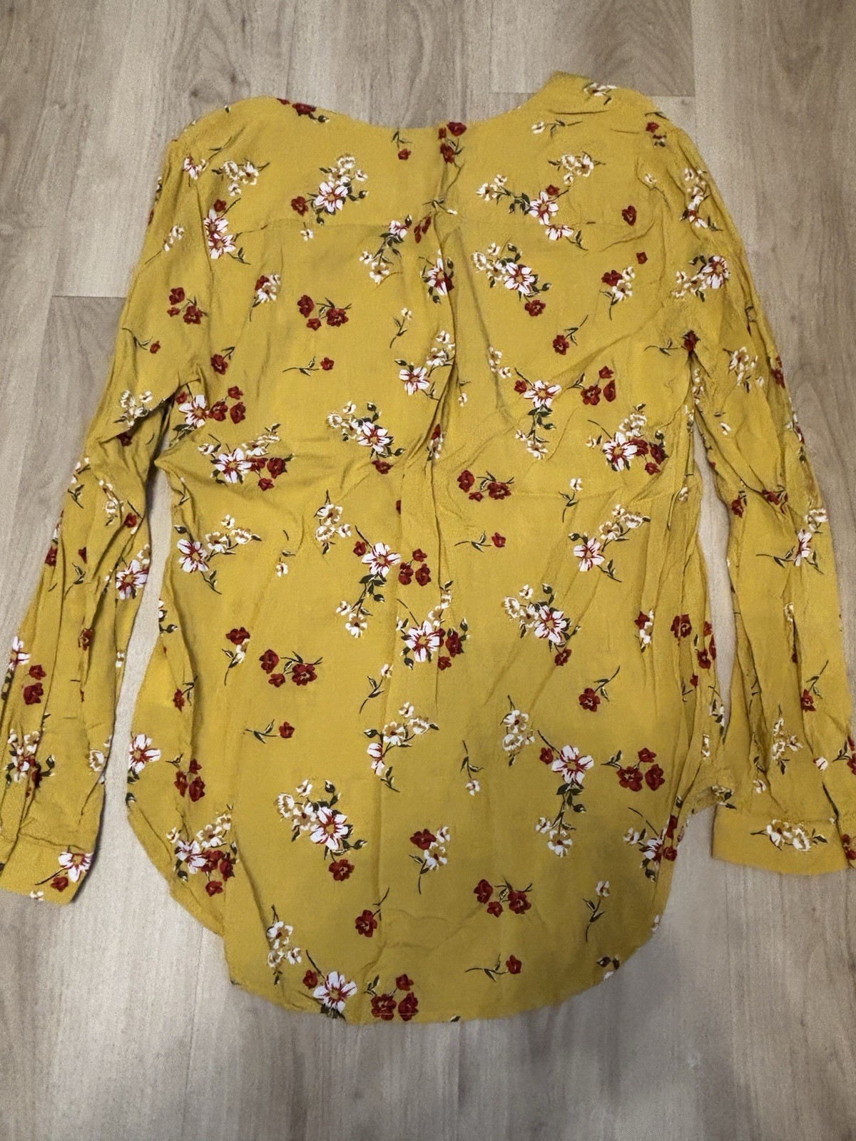 Brina & EM Blouse Medium Mustard Yellow Red White Floral 100% Rayon
