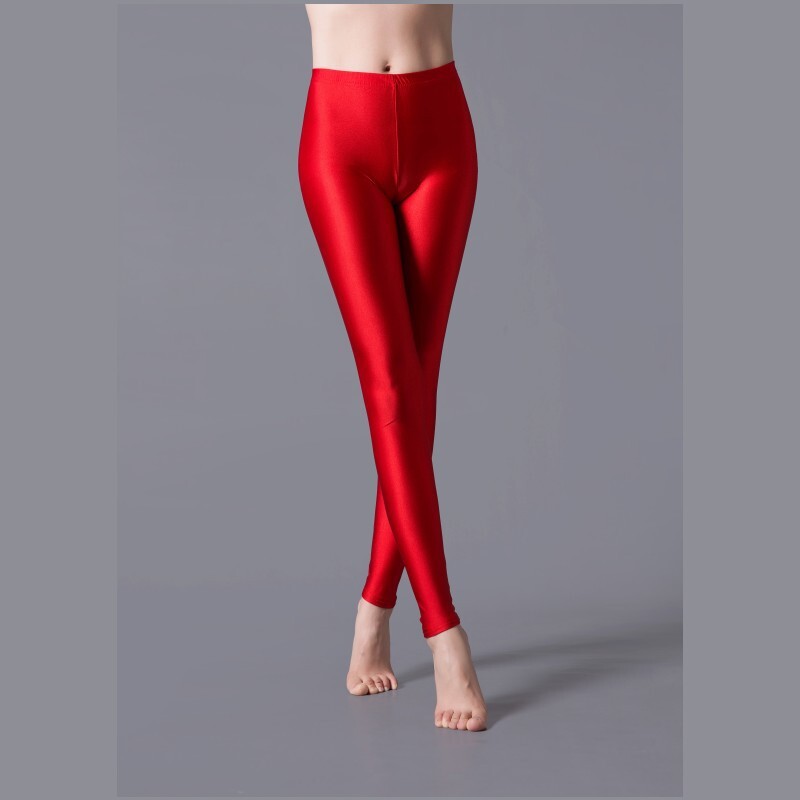 Luxallacki Oily Shiny High Waist Elastic Slim Pants Yoga Leggings Gym Sports