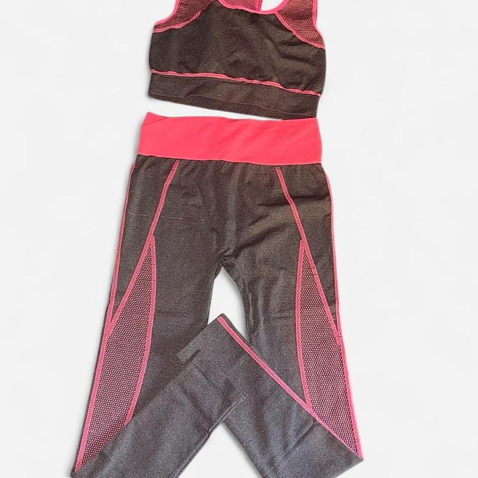 Blue Star Neon Pink Charcoal Leggings Sports Bra Set – Size L/XL