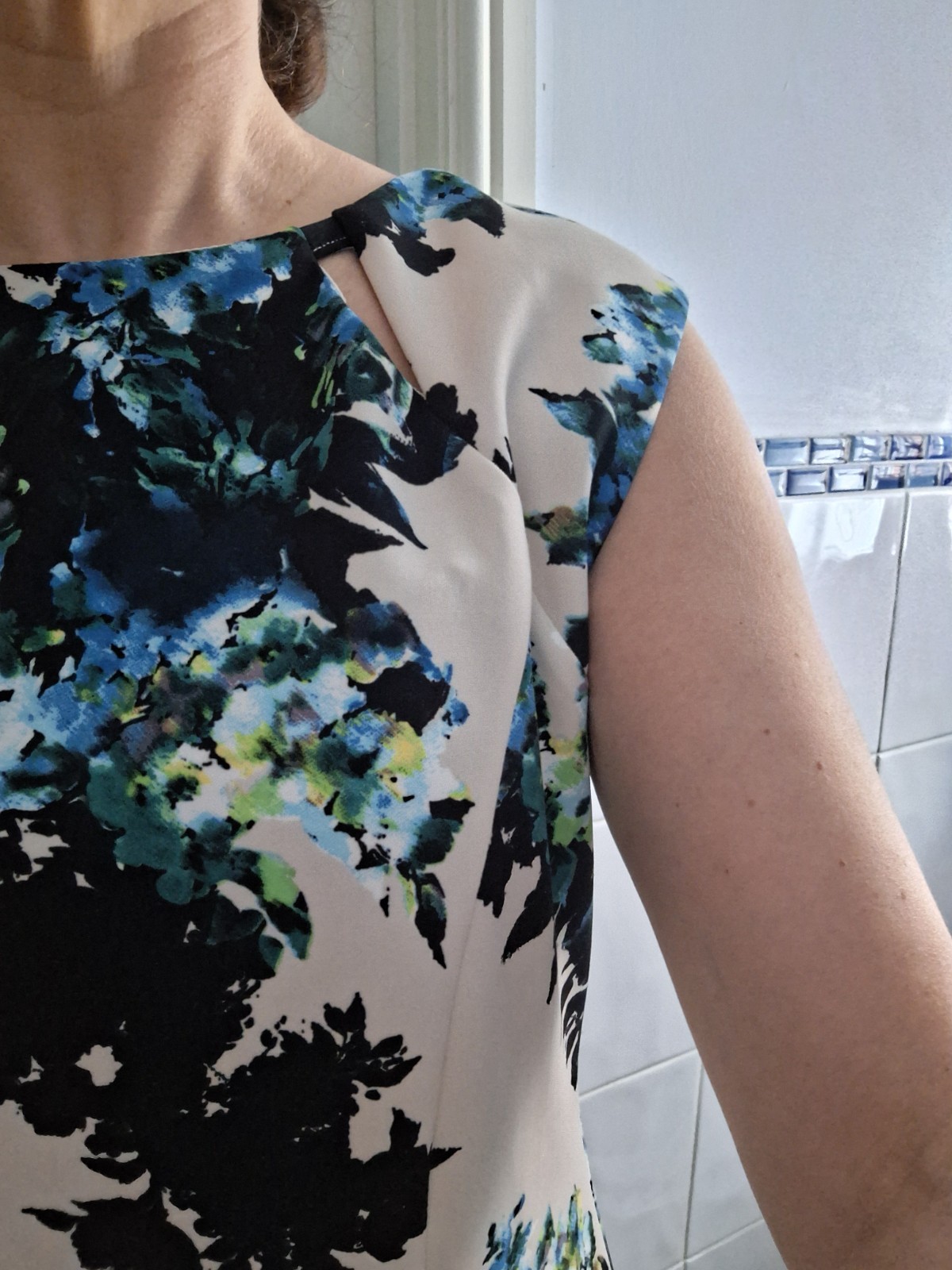 Wallis Dress Size 14 shift floral white beige blue black wedding event party