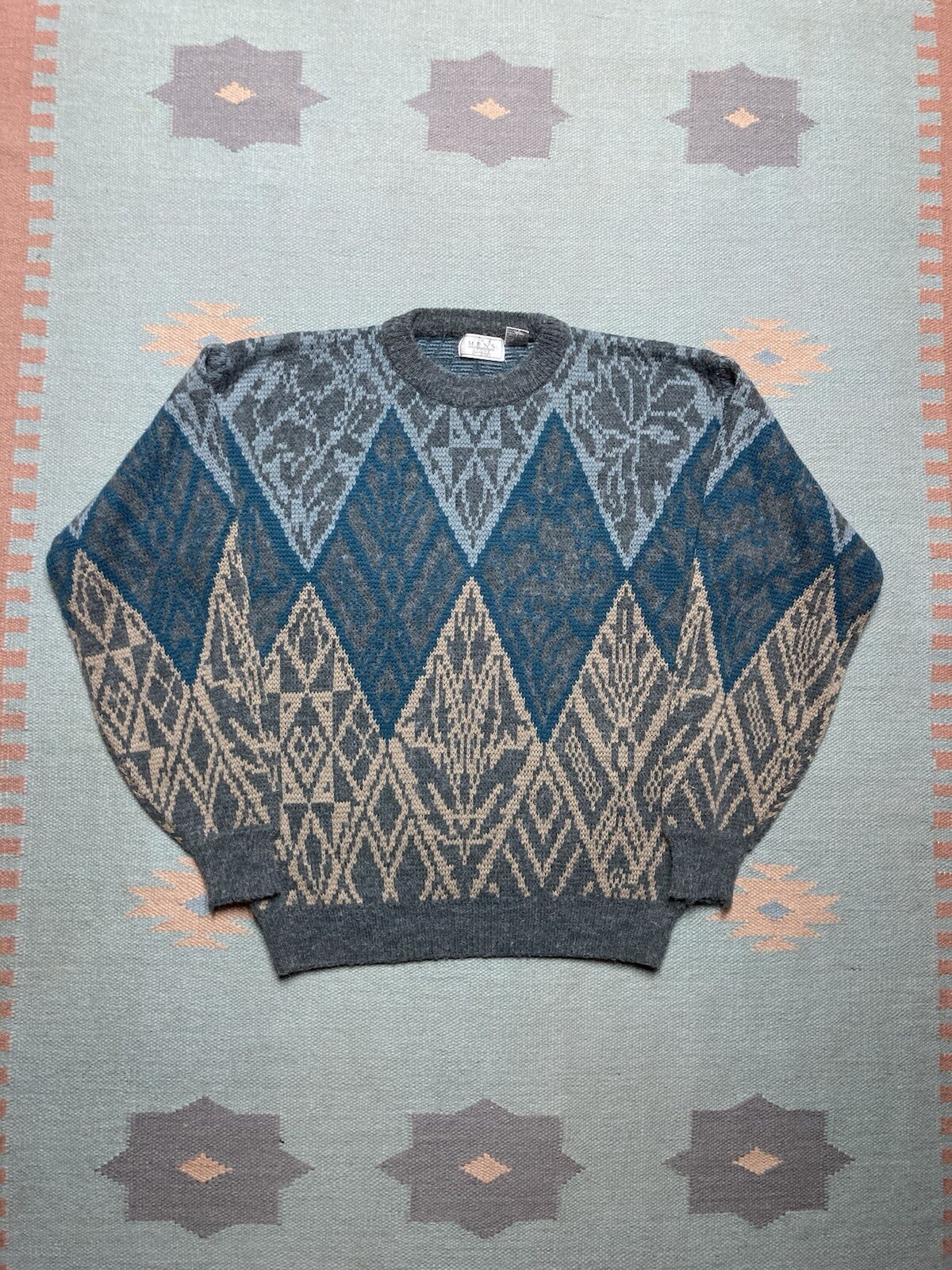 Vintage acrylic blend knit sweater sears men’s store geometric diamond medium