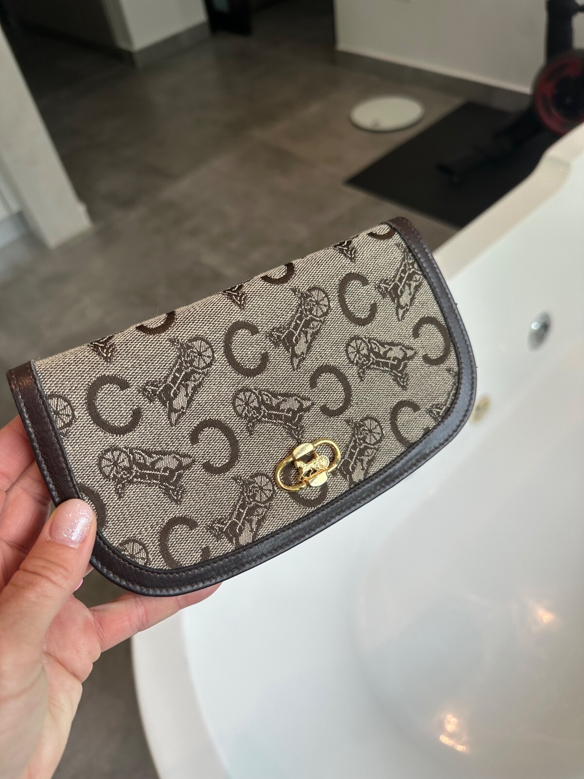 Celine Horse carriage monogram brown clutch