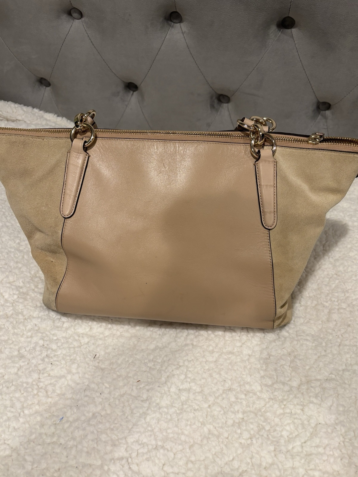 Coach Shoulder Tote “Ava” Leather Suede Two tone Nude Pre-Loved