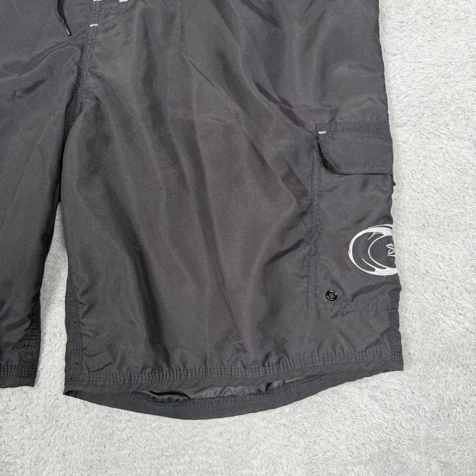 Snap Mens Black Microfibre Cargo Board Shorts Swim Trunks Size 44 Lace Up Y2K