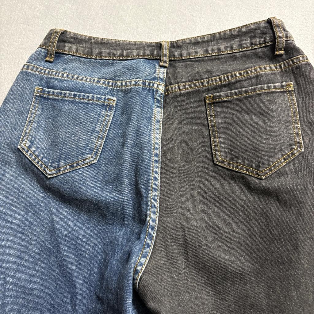 Shein Colorblock Two Tone Jeans Womens Medium Blue Black High Rise Straight Leg