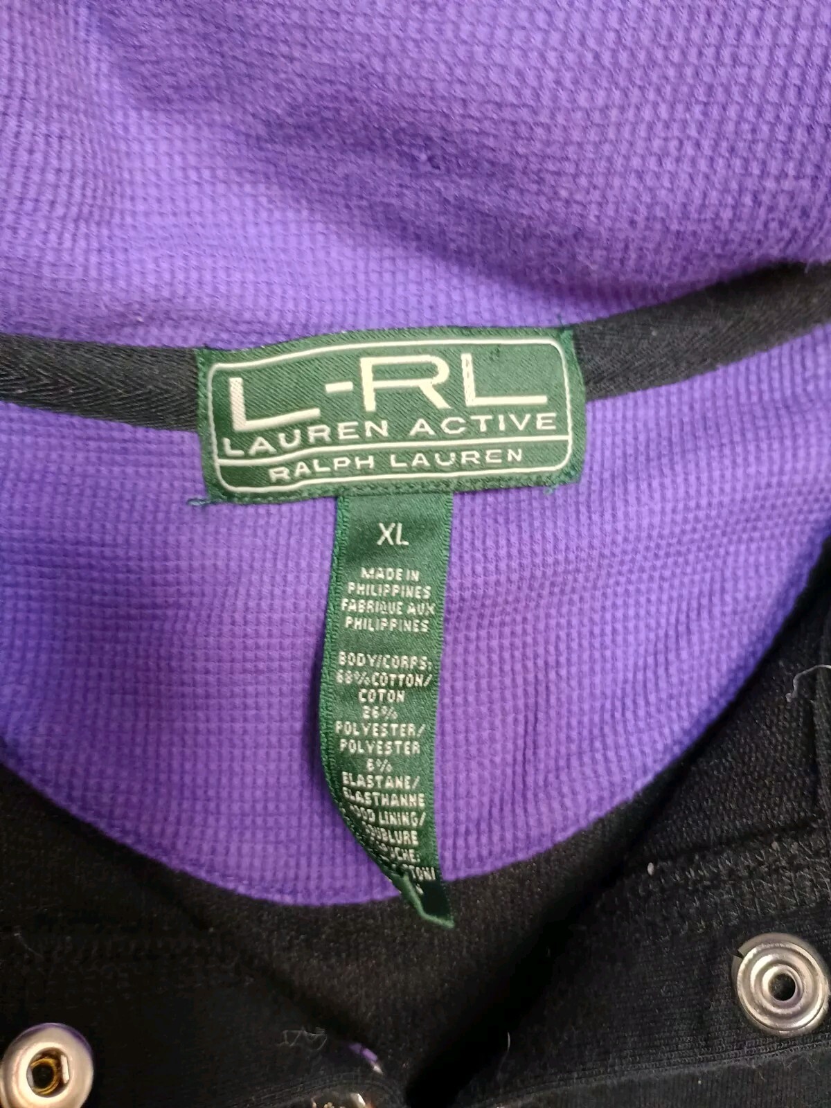 Vintage Women’s Lauren Ralph Lauren Active Black Purple Pullover Button Size Xl