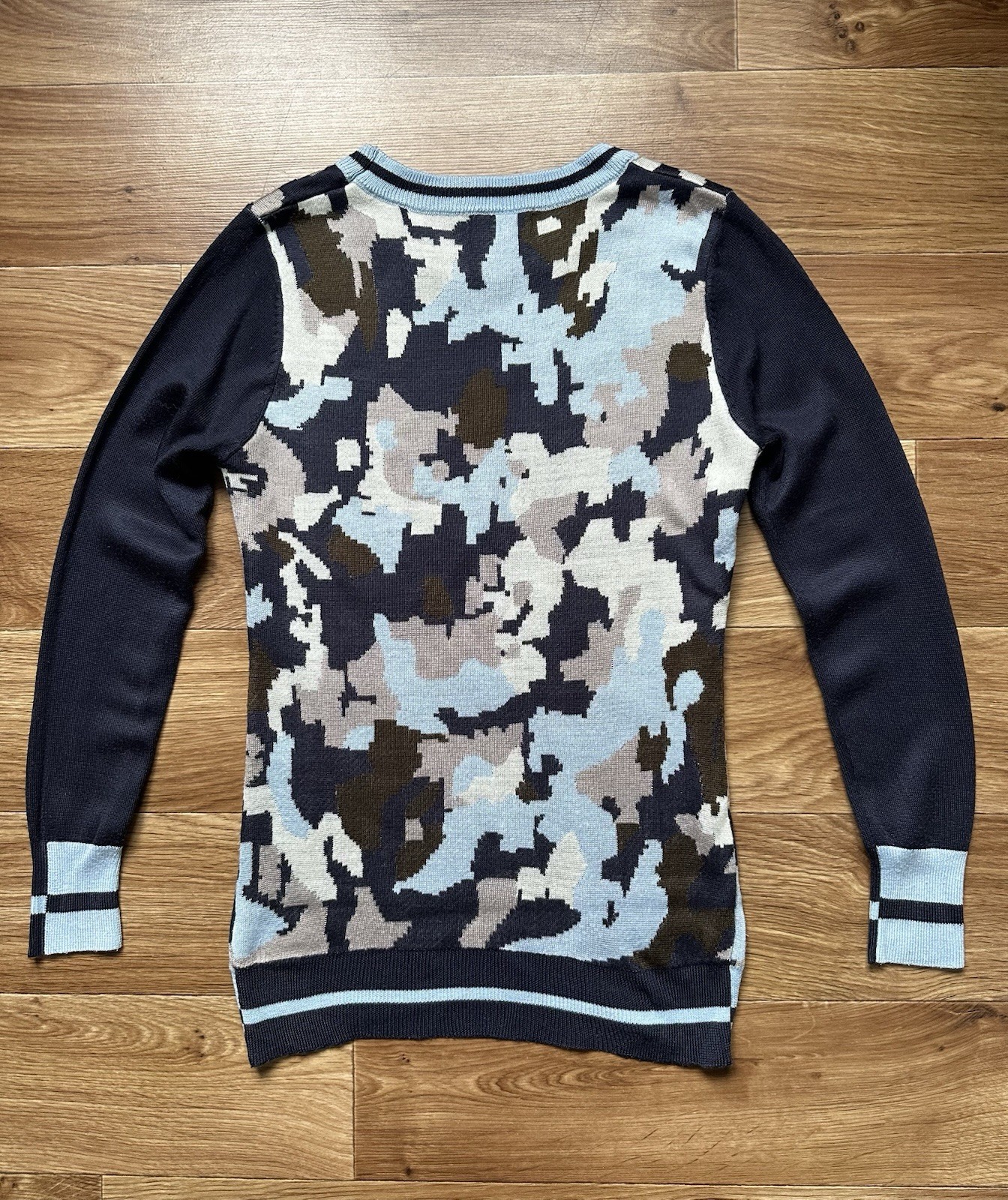 RED Valentino Camo Knit Wool Sweater Intarsia Camouflage Crewneck Pullover Top S
