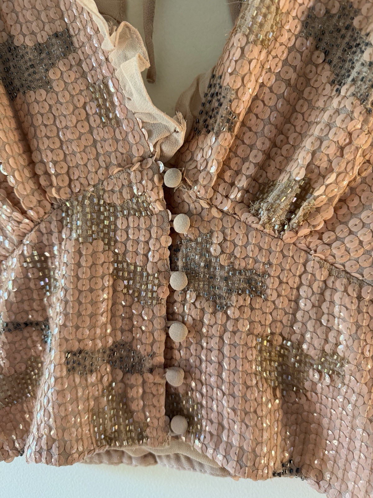 NWT Anthropologie Forever That Girl Sequin Ruffle Crop Top Pink XS $160