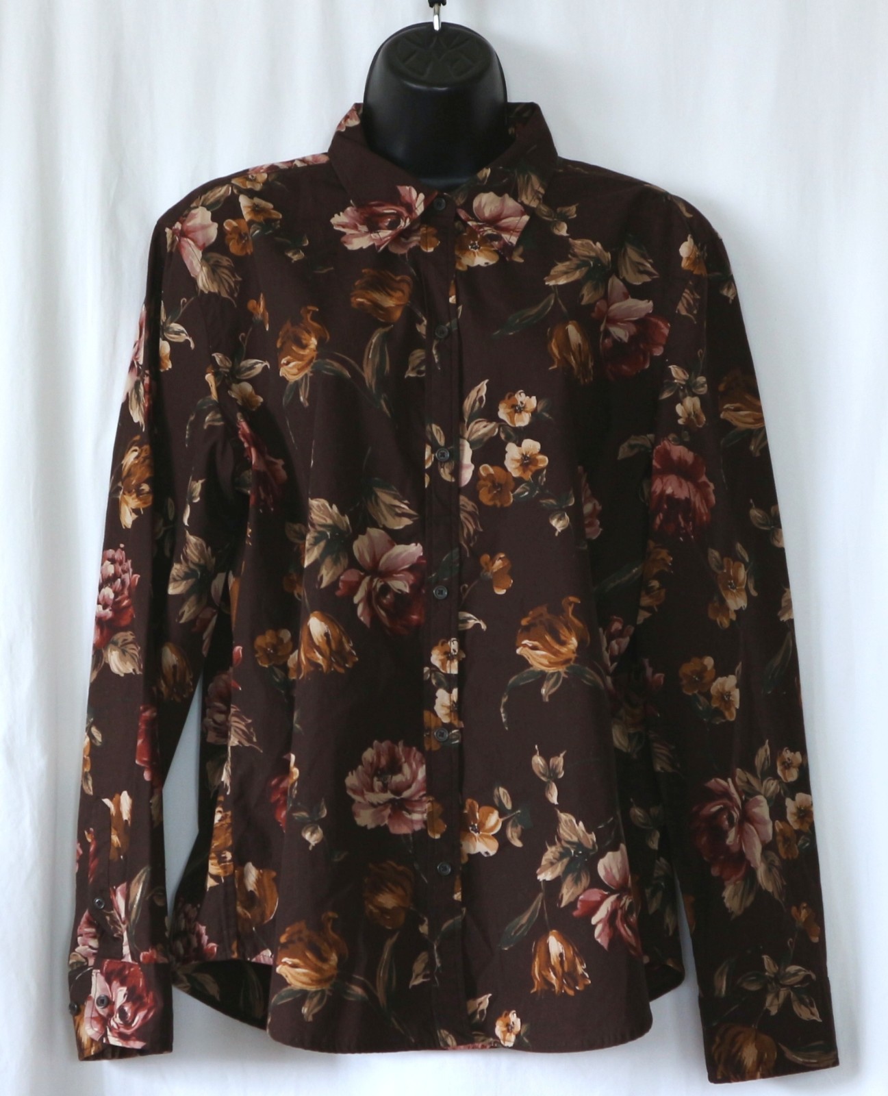 CHAPS Brown Floral Cotton Blse 46 In Chst 27.5 In Lng Sz XL EXC