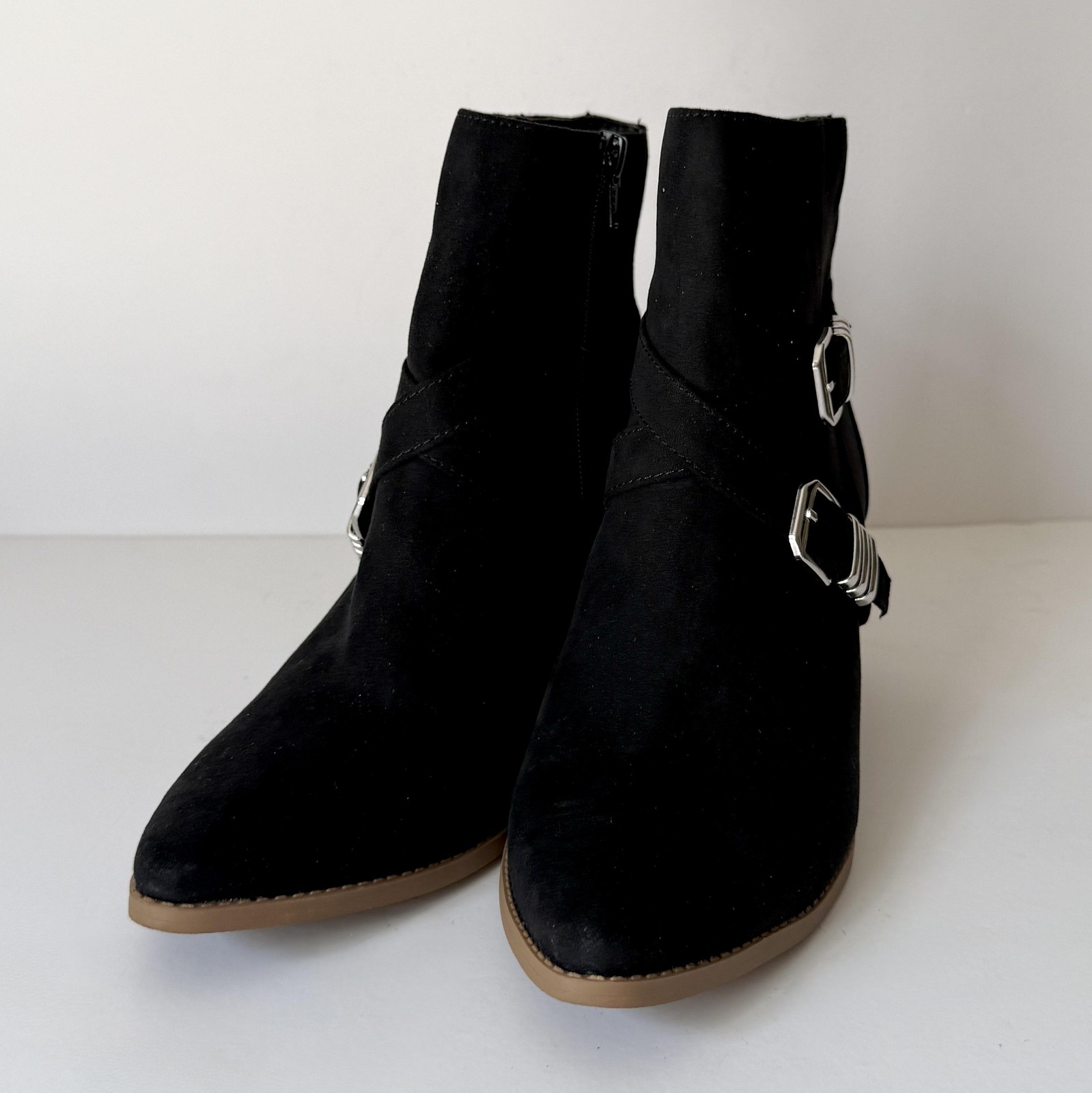Sun + Stone Boots Womens Size 9.5 Black Elyssa Ankle Booties Block Heel Buckle